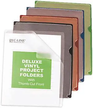 C-line 62150 Deluxe Project Jacket Folders, Letter, Vinyl, Black/Blue/Clear/Green/Red, 35/Box