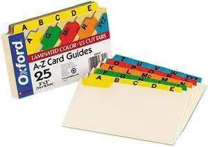 Oxford 03514 Laminated Index Card Guides, Alpha, 1/5 Tab, Manila, 3 x 5, 25/Set