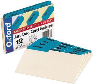 Oxford 04613 Laminated Index Card Guides, Monthly, 1/3 Tab, Manila, 4 x 6, 12/Set