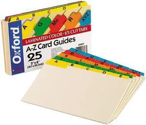 Oxford 05827 Laminated Index Card Guides, Alpha, 1/5 Tab, Manila, 5 x 8, 25/Set
