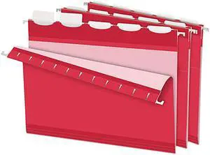 Pendaflex 42623 Ready-Tab Reinforced Hanging File Folders, 1/5 Tab, Letter, Red, 25/Box