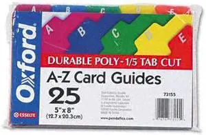 Oxford 73155 Card Guides, Alpha, 1/5 Tab, Polypropylene, 5 x 8, 25/Set