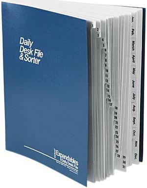 Pendaflex DDF5-OX Expandable Desk File, 1-31/Jan-Dec Index, Letter Size, Pressboard, Black/Blue