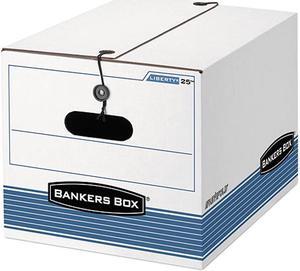 Fellowes 0002501 -Bankers Box Storage Box, Legal/Letter, Tie Closure, White/Blue, 4/Carton