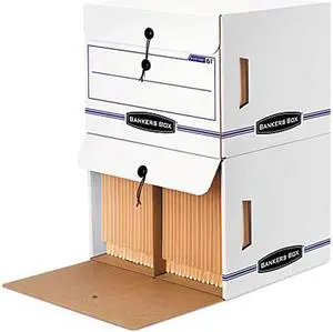 Bankers Box 00061 Side-Tab File Storage Box, Letter, 15-1/4 x 13-1/2 x 10-3/4, White/Blue, 12/Ctn