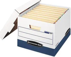 Bankers Box 00709 Stor/File Max Lock Storage Box, Letter/Legal, White/Blue, 12/Carton