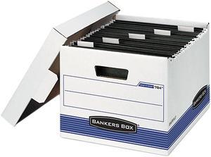Bankers Box 00784 Hang 'N' Stor Storage Box, Letter, Lift-off Lid, White/Blue, 4/Carton