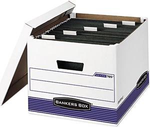 Bankers Box 00785 Hang 'N' Stor Storage Box, Legal/Letter, Lift-off Lid, White/Blue, 4/Carton