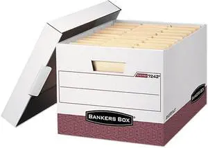 Bankers Box 07242 - R-Kive Max Storage Box, Letter/Legal, Locking Lid, White/Red 12/Carton