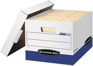 Bankers Box 0724303 R-Kive Max Storage Box, Letter/Legal, Locking Lid, White/Blue, 4/Carton