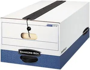 Bankers Box 12112 Liberty Plus Storage Box, Legal, String/Button, White/Blue, 12/Carton