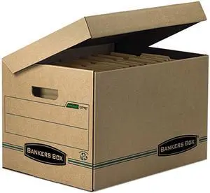 Bankers Box 12772 Stor/File Storage Box, Letter/Legal, Attached Lid, Kraft/Green, 12/Carton