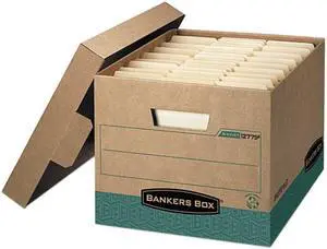 Bankers Box 12775 R-Kive Storage Box, Letter/Legal, Locking Lift-off Lid, Kraft/Green, 12/Carton