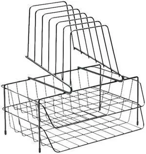 Fellowes 72391 Double Tray with Step File, Eight Sections, Wire, 13 7/8 x 10 1/8 x 14, Black