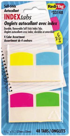Redi-Tag 33148 Write-On Self-Stick Index Tabs/Flags, 1 1/16 Inch, 4 Colors, 48/Pack