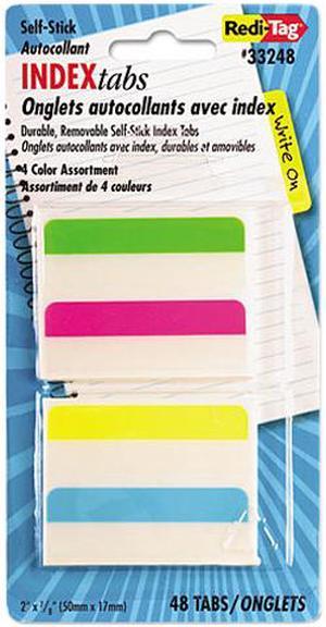 Redi-Tag 33248 Write-On Self-Stick Index Tabs/Flags, 2 x 11/16, 4 Colors, 48/Pack