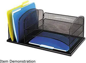 Safco 3254BL Desk Organizer, Six Sections, Steel Mesh, 19 3/8 x 11 3/8 x 8, Black