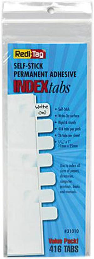 Redi-Tag 31010 Side-Mount Self-Stick Plastic Index Tabs, 1in, White, 416/Pack