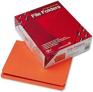 Smead 12510 File Folders, Straight Cut, Reinforced Top Tab, Letter, Orange, 100/Box