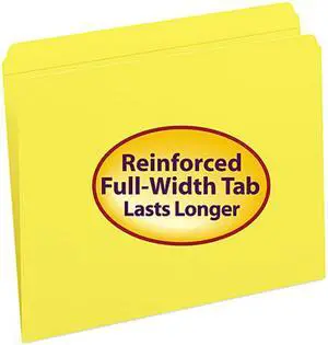 Smead 12910 File Folders, Straight Cut, Reinforced Top Tab, Letter, Yellow, 100/Box