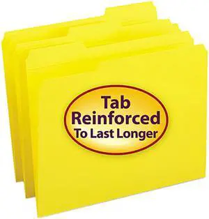 Smead 12934 File Folders, 1/3 Cut, Reinforced Top Tab, Letter, Yellow, 100/Box