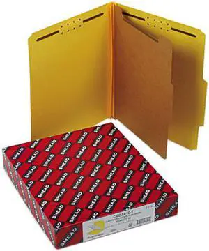 Smead 13734 Pressboard Classification Folders, Letter, Four-Section, Yellow, 10/Box
