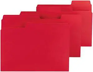 Smead 11983 SuperTab Colored File Folders, 1/3 Cut, Letter, Red, 100/Box