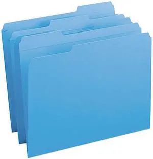 Smead 12034 File Folders, 1/3 Cut, Reinforced Top Tab, Letter, Blue, 100/Box