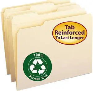 Smead 10347 Recycled Two-Ply File Folders, 1/3 Cut Top Tab, Letter, Manila, 100/Box