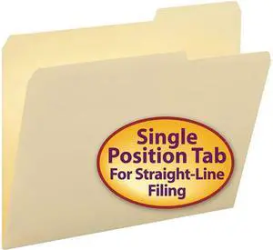 Smead 10385 Guide Height File Folders, 2/5 Cut Right Top Tab, Letter, Manila, 100/Box