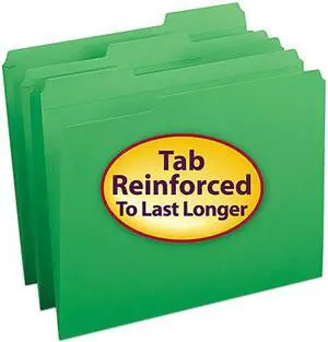 Smead 12134 File Folders, 1/3 Cut, Reinforced Top Tab, Letter, Green, 100/Box