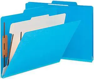 Smead 13701 Top Tab Classification Folder, One Divider, Four-Section, Blue, 10/Box