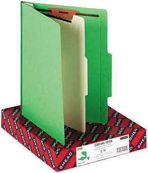 Smead 13702 Top Tab Classification Folder, One Divider, Four-Section, Green, 10/Box