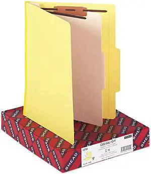 Smead 13704 Top Tab Classification Folder, One Divider, Four-Section, Yellow, 10/Box