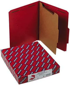 Smead 13731 Pressboard Classification Folders, Letter, Four-Section, Bright Red, 10/Box