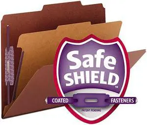 Smead 13775 Pressboard Classification Folders, Self Tab, Letter, Four-Section, Red, 10/Box