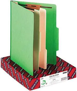Smead 14002 Top Tab Classification Folders, Two Dividers, Six-Section, Green, 10/Box