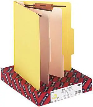 Smead 14004 Top Tab Classification Folders, Two Dividers, Six-Section, Yellow, 10/Box