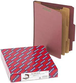 Smead 14075 Pressboard Classification Folders, Self Tab, Letter, Six-Section, Red, 10/Box
