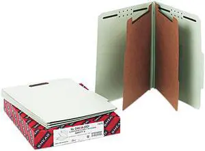 Smead 14076 Pressboard Classification Folders, Tab, Letter, Six-Section, Gray-Green, 10/Box