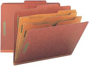 Smead 14079 Pressboard Folders with Two Pocket Dividers, Letter, Six-Section, Red, 10/Box