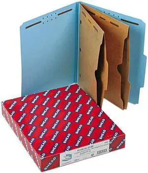 Smead 14081 Pressboard Folders with Two Pocket Dividers, Letter, Six-Section, Blue, 10/Box