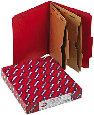 Smead 14082 Pressboard Folders, Two Pocket Dividers, Letter, Six-Section, Bright Red, 10/Box