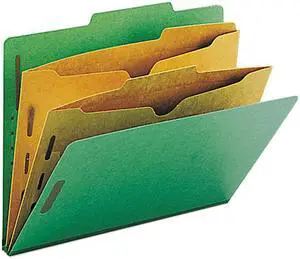 Smead 14083 Pressboard Folders with Two Pocket Dividers, Letter, Six-Section, Green, 10/Box