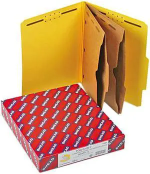 Smead 14084 Pressboard Folders with Two Pocket Dividers, Letter, Six-Section, Yellow, 10/Box