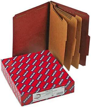 Smead 14092 Pressboard Classification Folders, Self Tab, Letter, Eight-Section, Red, 10/Box