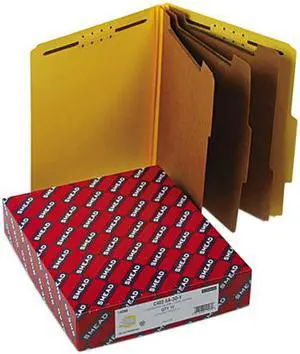 Smead 14098 3" Expansion Classification Folder, 2/5 Cut, Letter, 8-Section, Yellow, 10/Box