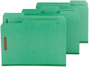 Smead 14938 Colored Pressboard Fastener Folders, Letter, 1/3 Cut, Green, 25/Box