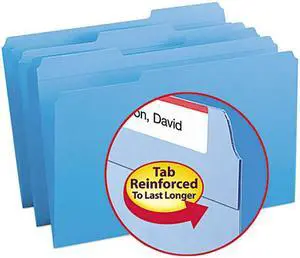 Smead 17034 File Folders, 1/3 Cut, Reinforced Top Tab, Legal, Blue, 100/Box