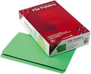 Smead 17110 File Folders, Straight Cut, Reinforced Top Tab, Legal, Green, 100/Box